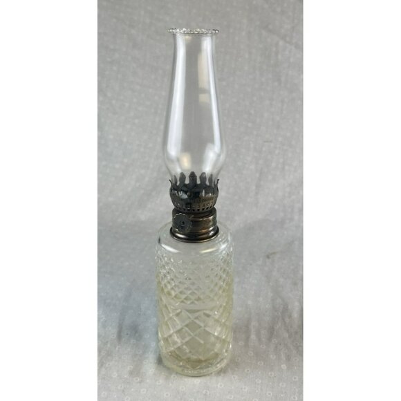 Lamplight Farms Pressed Clear Glass Mini Oil Lamp 10" Tall no wick - Picture 1 of 9